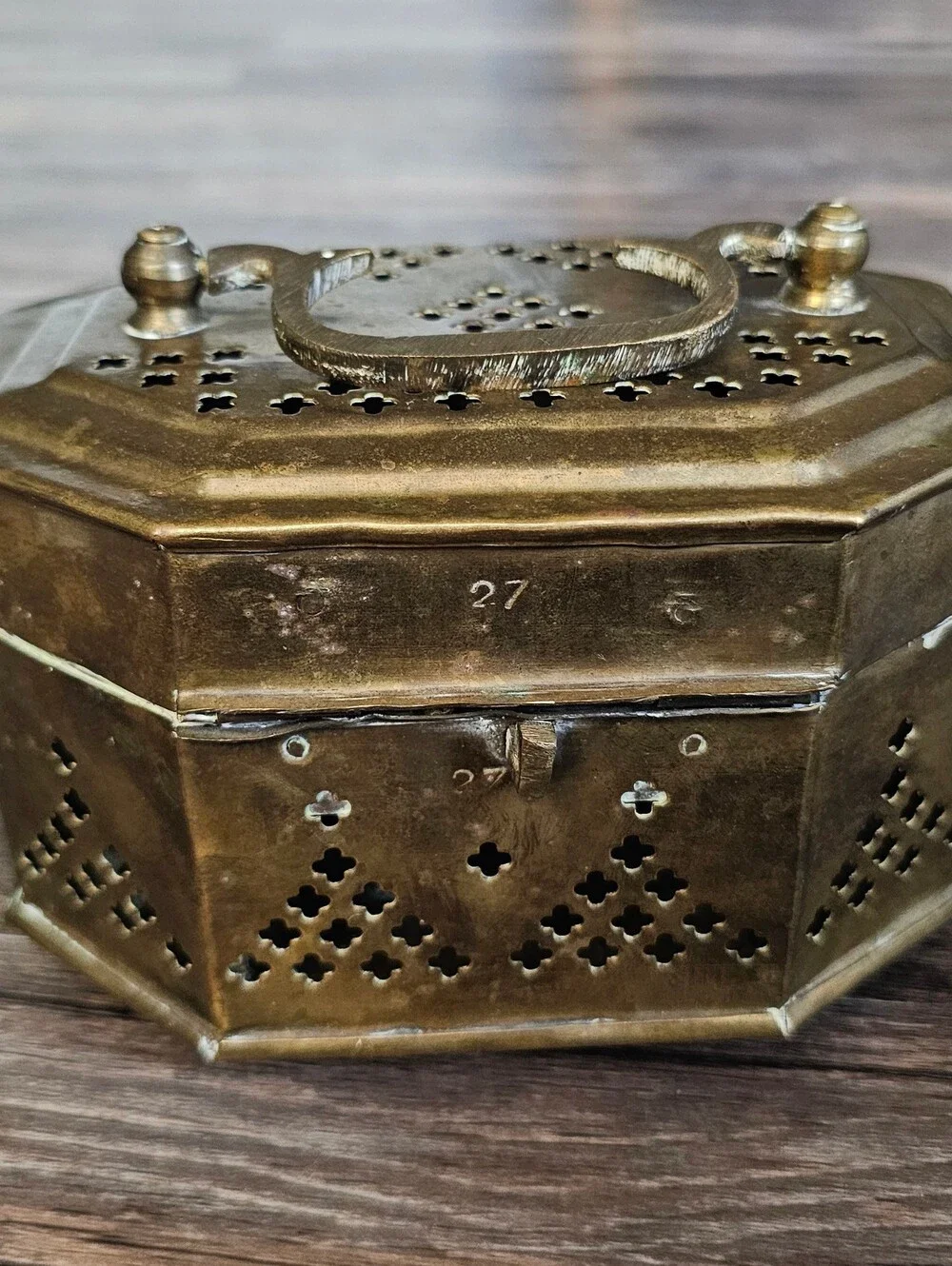 Antique-Style Octagonal Brass Trinket Box